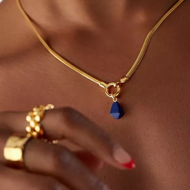 Wholesale Lapis Lazuli Heavy Industry Necklace 18K Gold Plated Necklace Stainless Steel Necklace ACC-NE-JiP001