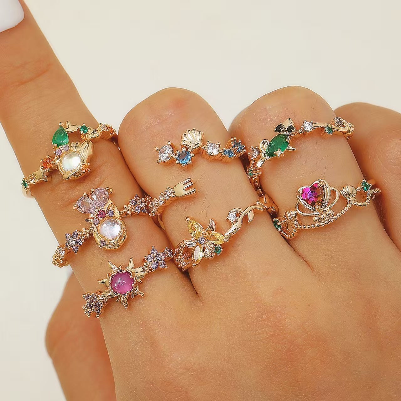 Wholesale Colorful Zircon Flower Cartoon Adjustable Open Ring