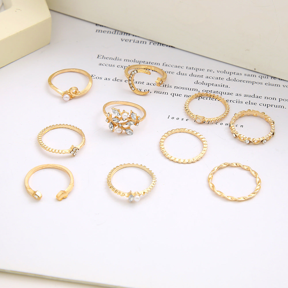 Wholesale Star,  Moon,  Heart,  Leaf,  Geometric 10-Piece Ring Set