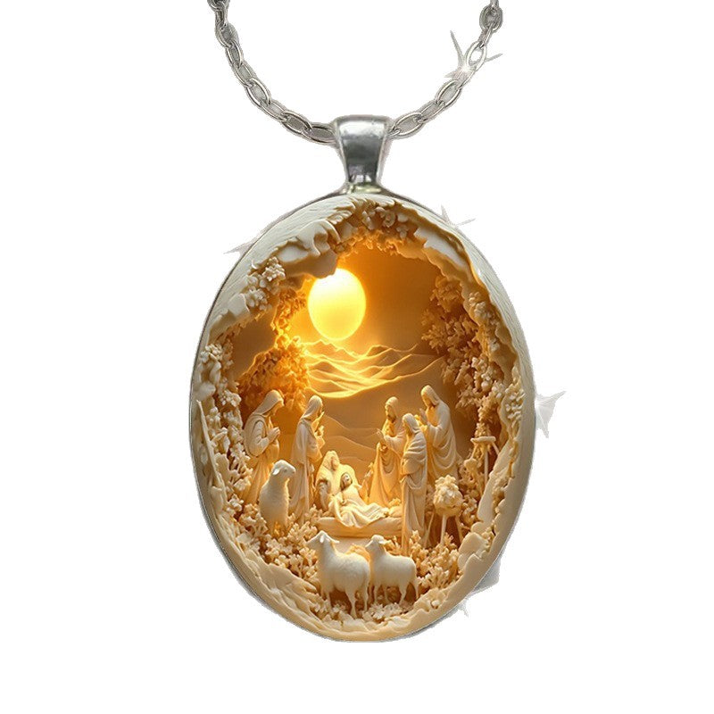 Wholesale Elegant Compound Oval Glass Alloy Pendant Necklace