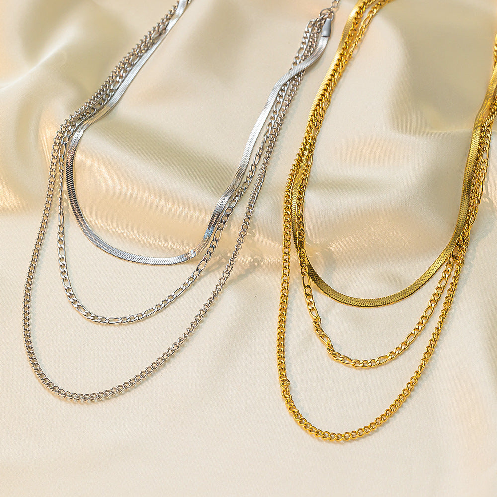 Wholesale Titanium Steel Necklace Three-layer Chain Necklace 18K Gold Plated Necklace ACC-NE-Tais005