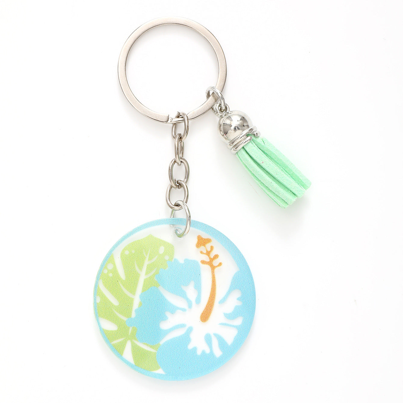Wholesale Flower Leaves Green Tassel Acrylic Keychain ACC-KC-YTian007
