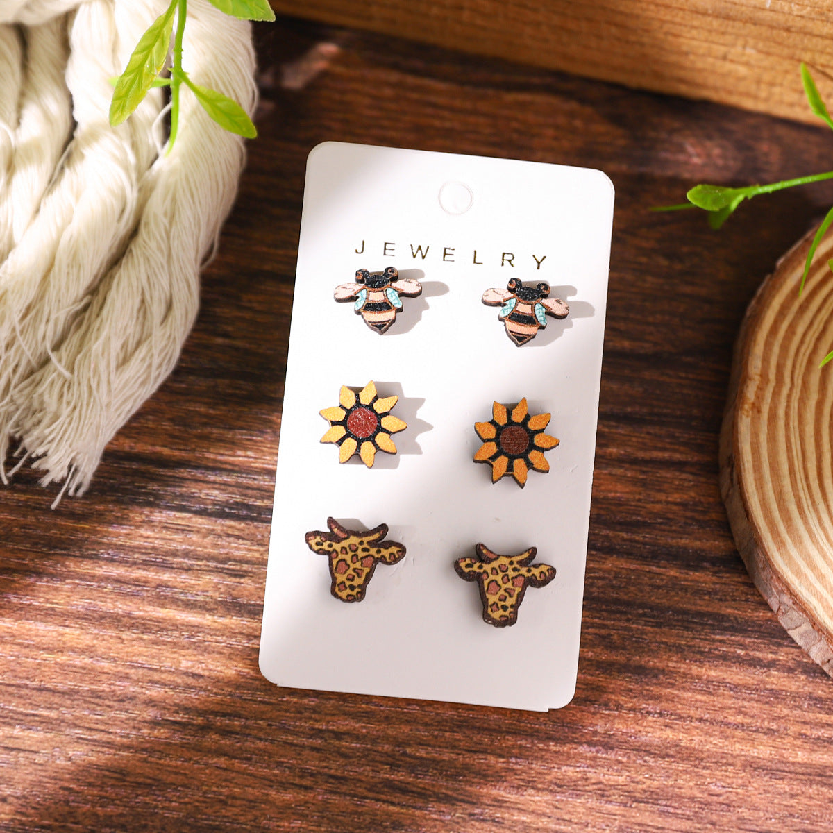 Wholesale Wooden Western Cowboy Style Cow Earrings