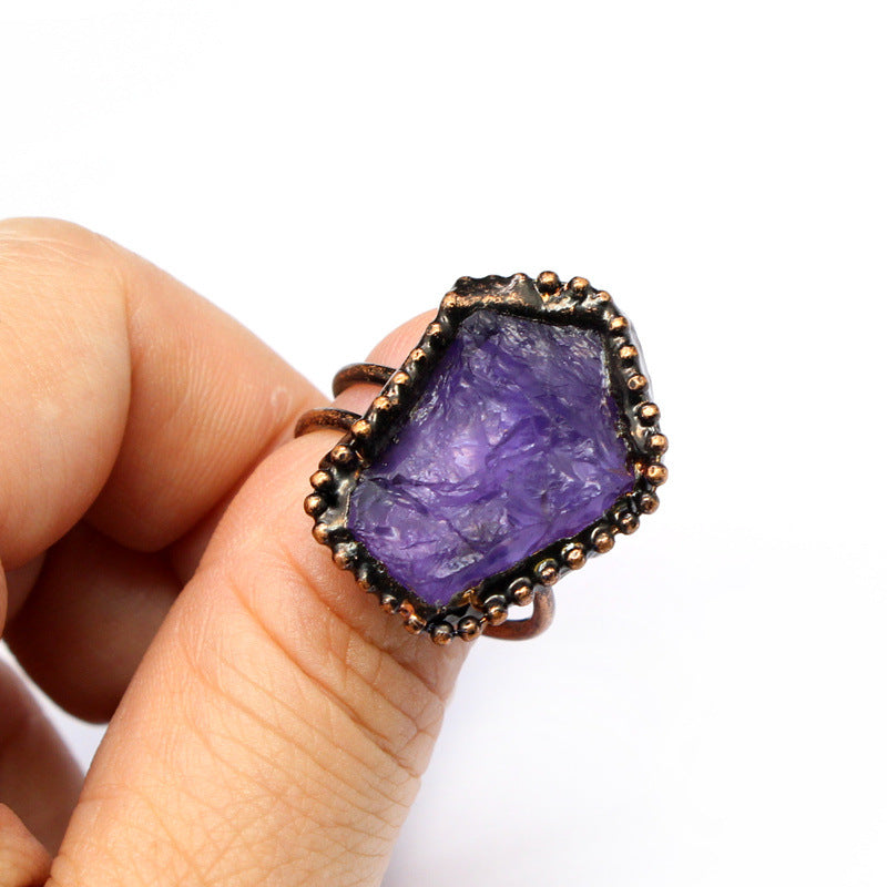 Wholesale  crystal jewelry  retro personality natural agate hole ring