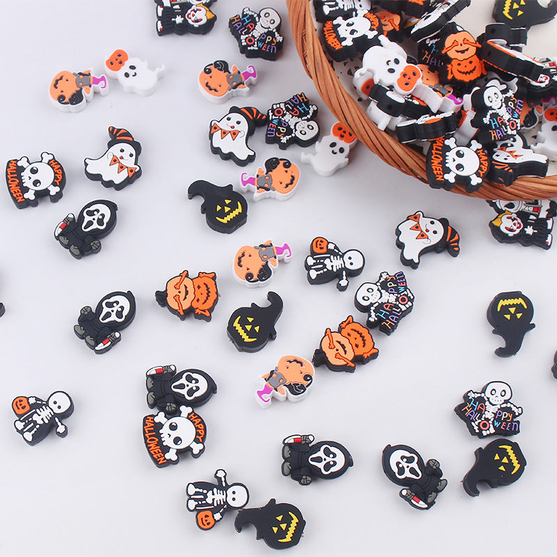 Wholesale 5pcs Cartoon Halloween Pumpkin Skull Silicone Focal Beads ACC-BDS-GuangTian034