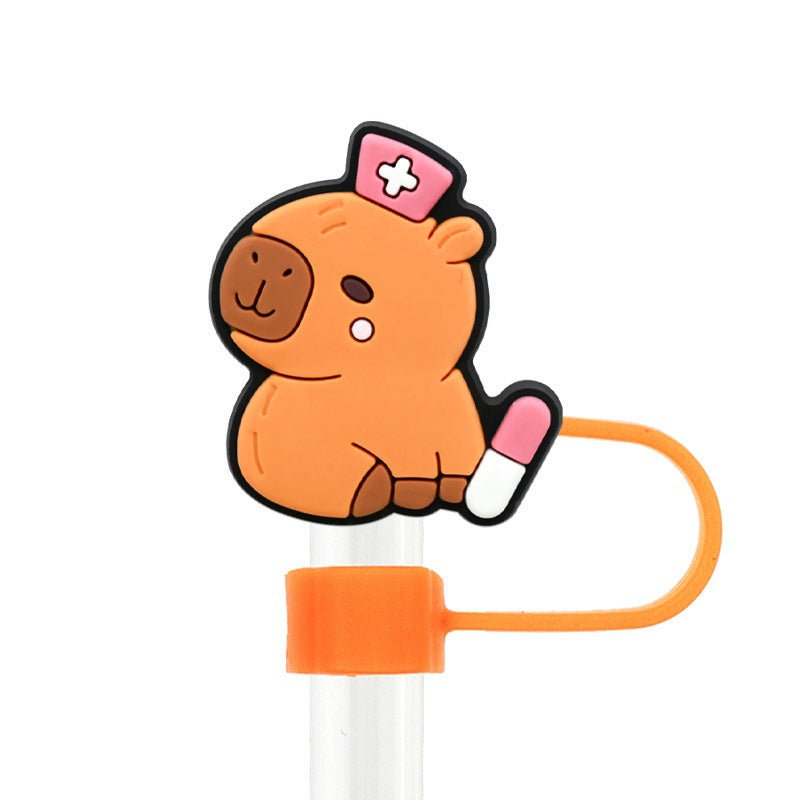 Wholesale Random 100pcs cartoon medical   10mm PVC Soft Straw Tube Cap