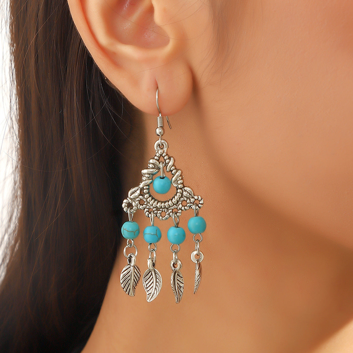 Wholesale  bohemian Retro ethnic style turquoise dangle earrings