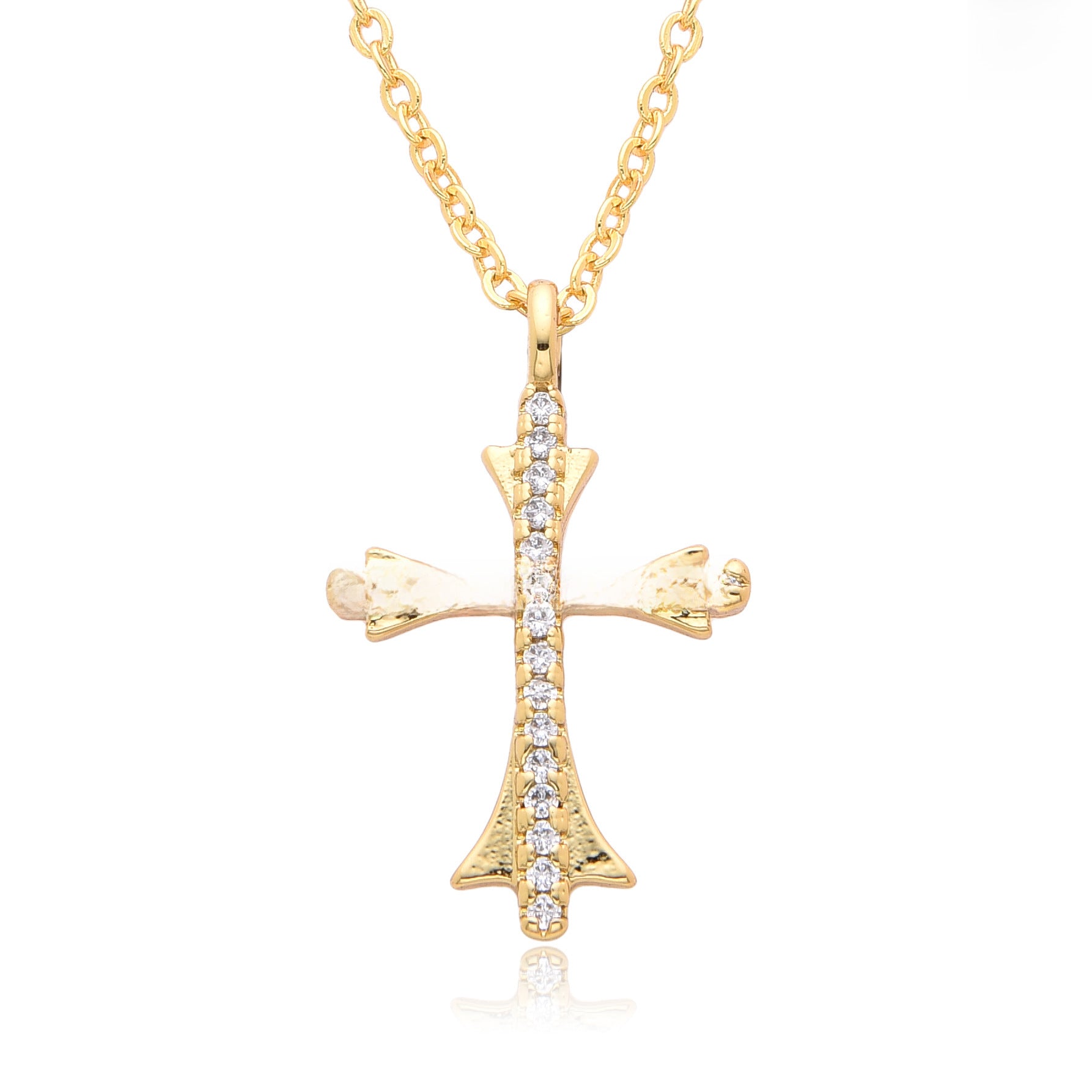 Wholesale retro cross micro inlaid zircon copper gold-plated necklace