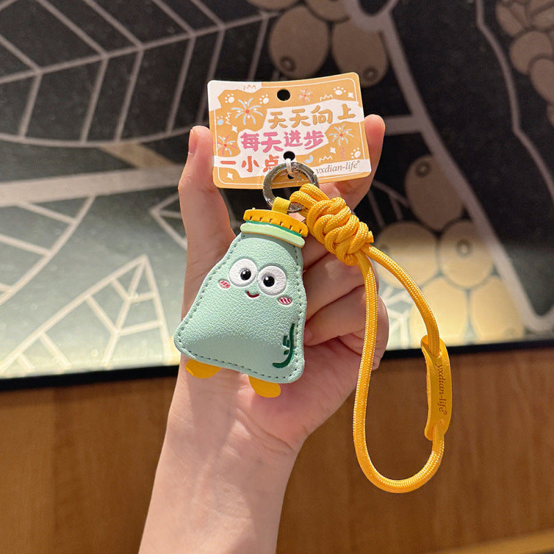 Wholesale Cute Milk Bottle Leather Keychain Cartoon Bag Charm Pendant For Car Keys Couple Gift