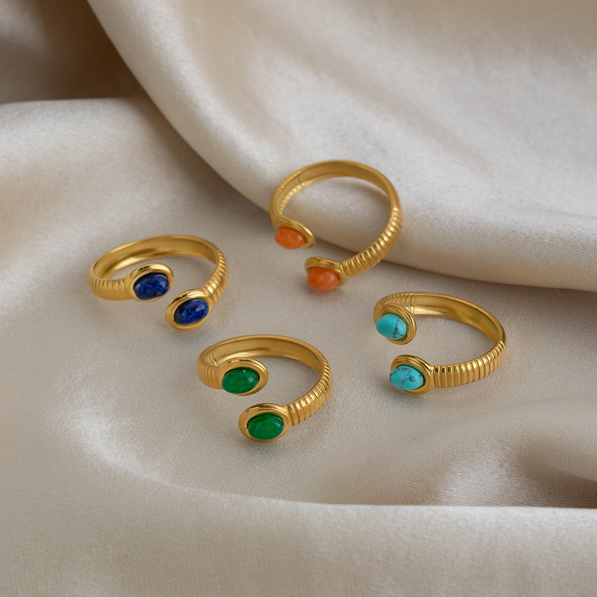 Wholesale French Style Ins Retro Open-Ended Ring with Lapis Blue and Turquoise,  Fashion Jewelry Accessory for Gift