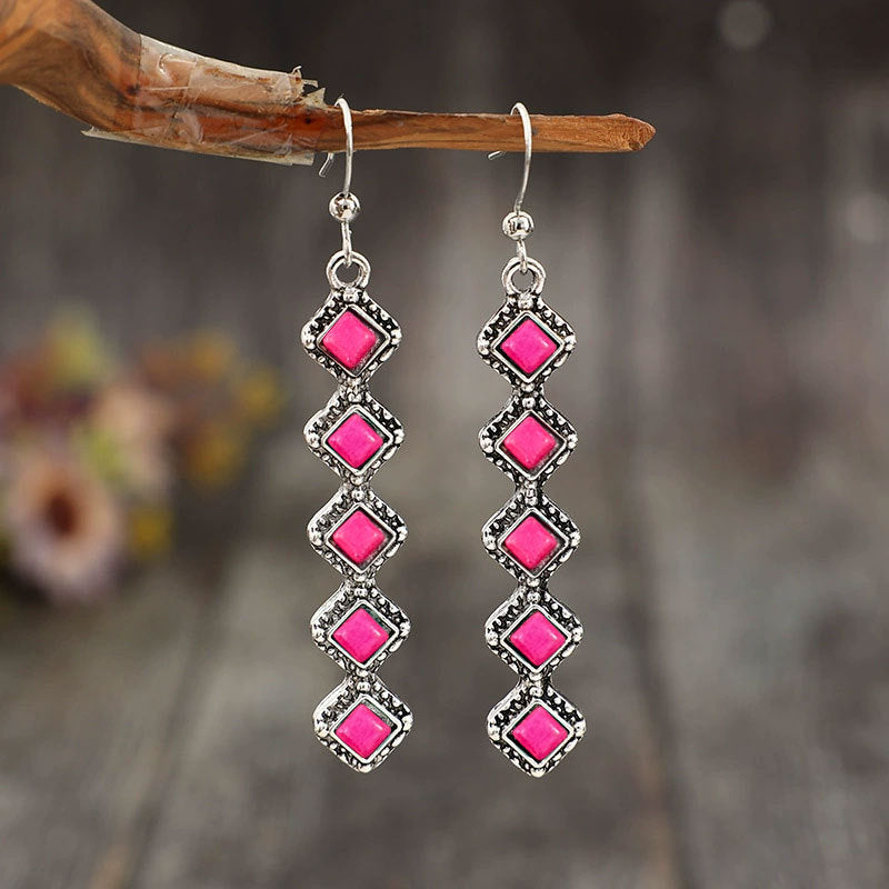 Wholesale Bohemian retro style long diamond alloy earrings