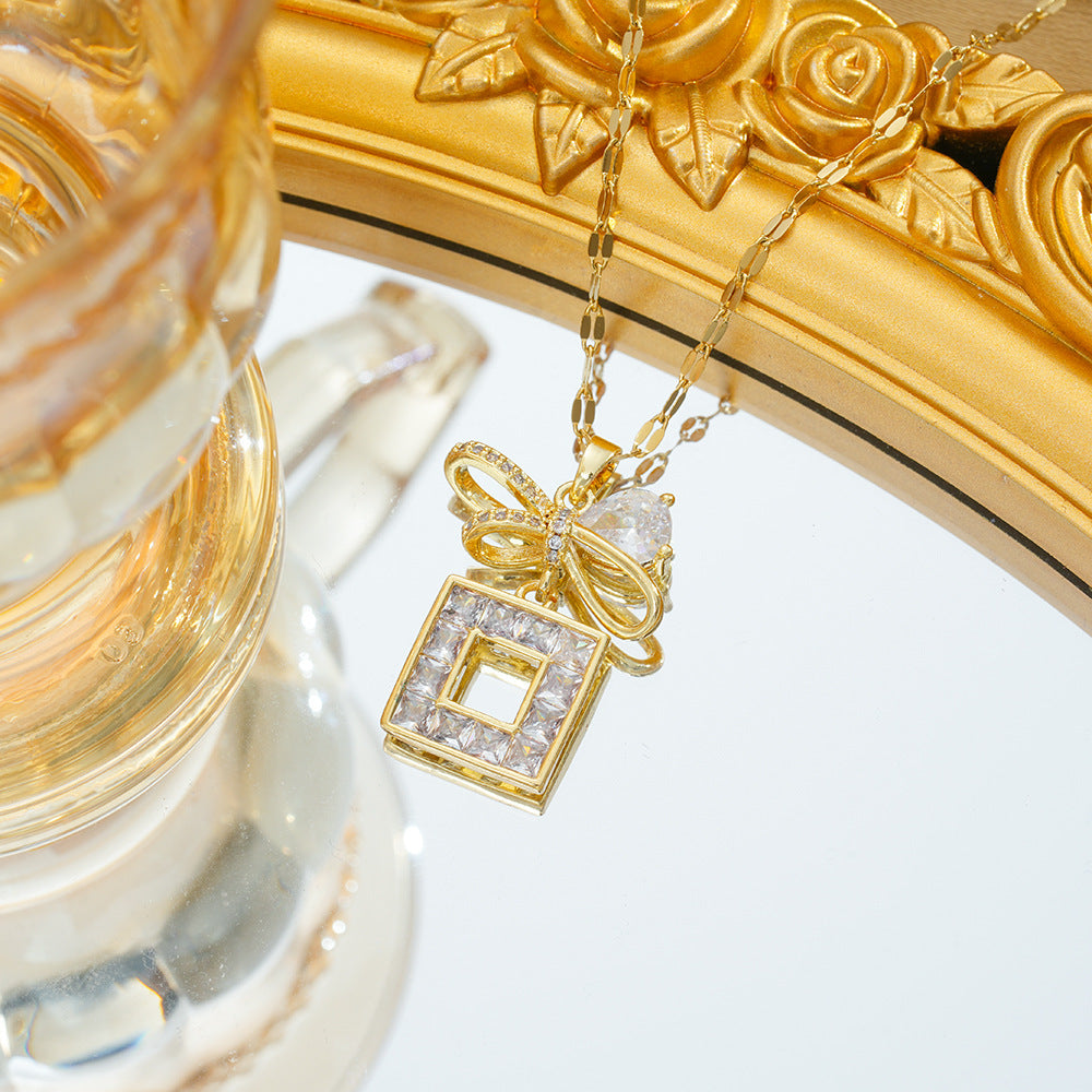 Wholesale Fashion OL Geometric Zircon Necklace Set Titanium Steel Non-Fading Electroplating Jewelry Accessory