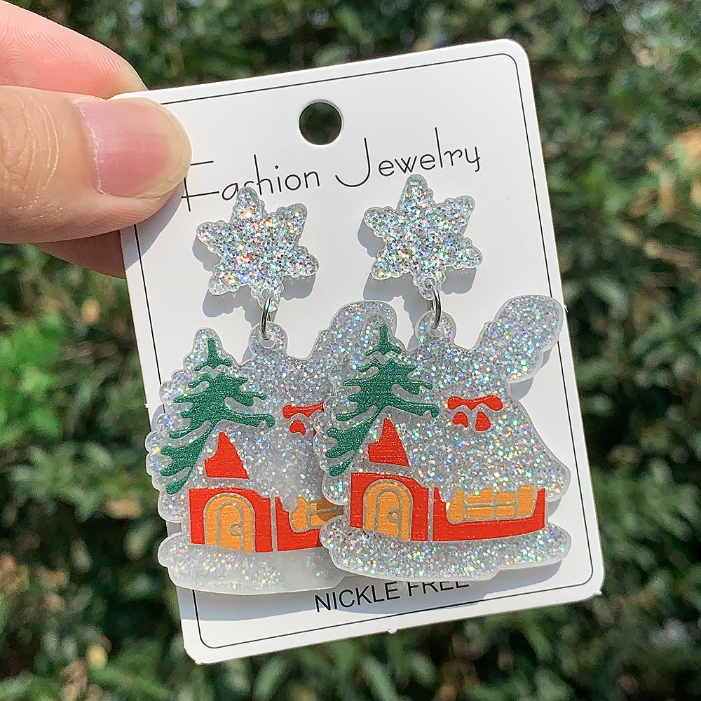 Wholesale Christmas Series   Acrylic Tree Wine Glass Earrings