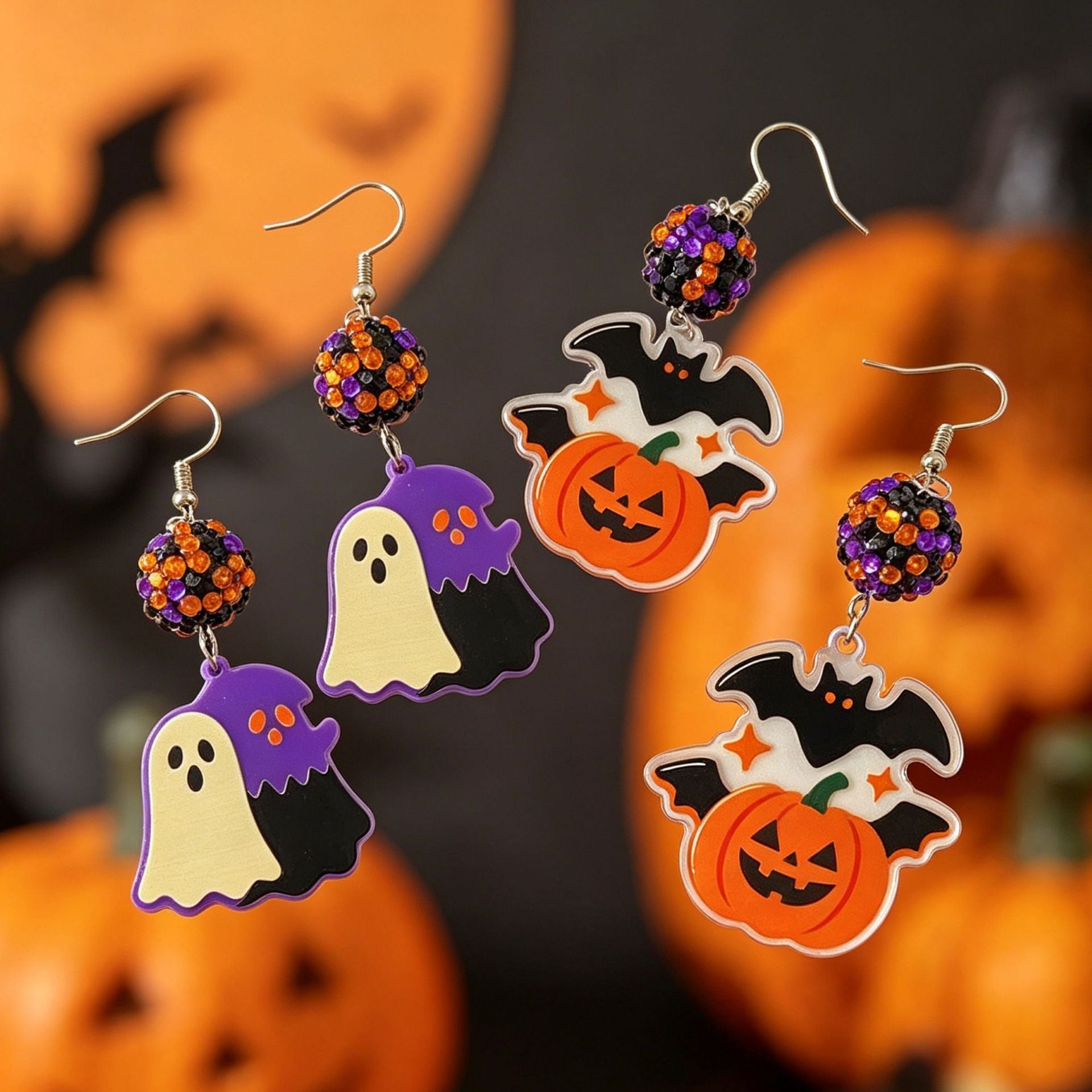 Wholesale Fashion  Acrylic Earrings Purple Ghost Cartoon Design Jewelry Accessory