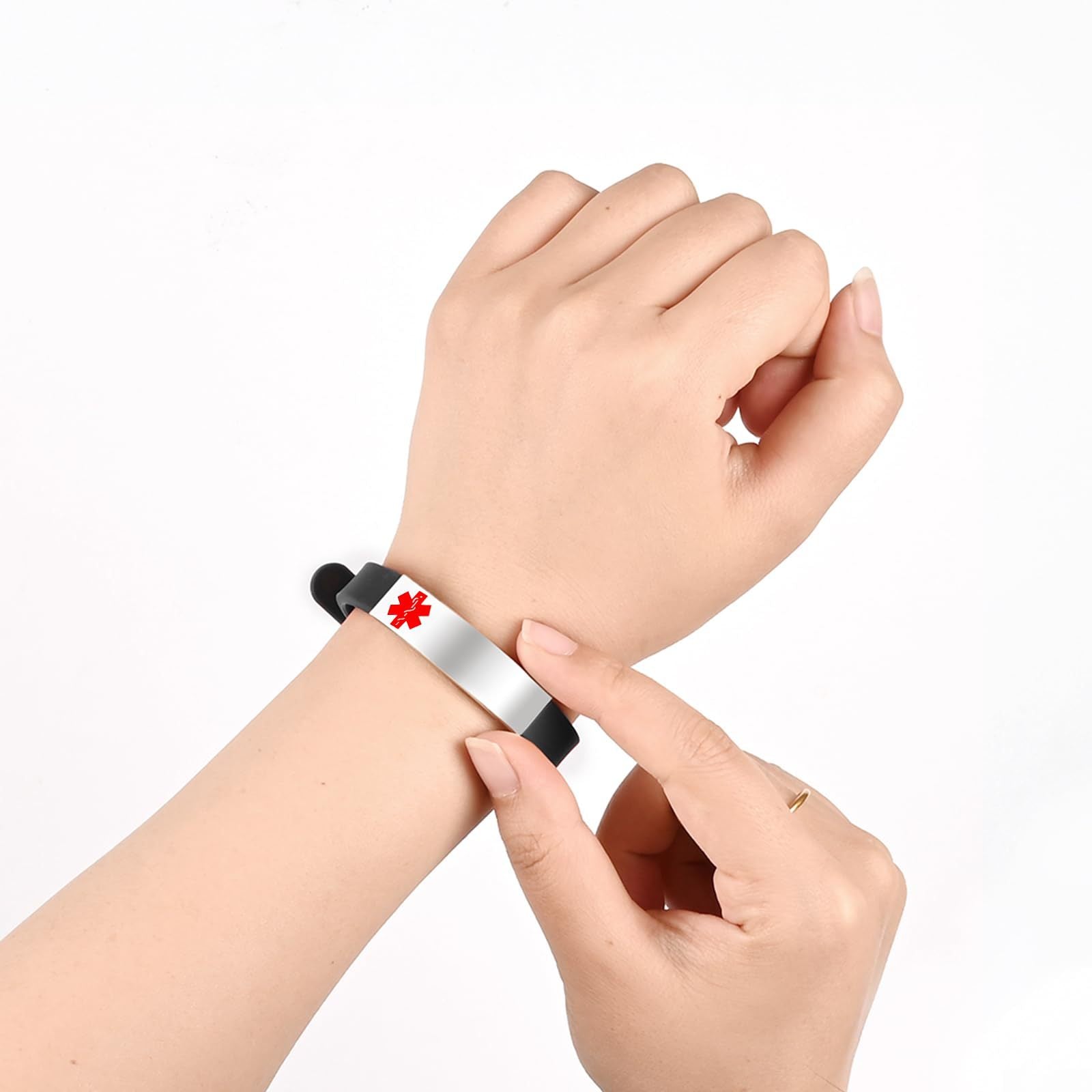 Wholesale curved silicone medical logo stainless steel bracelet