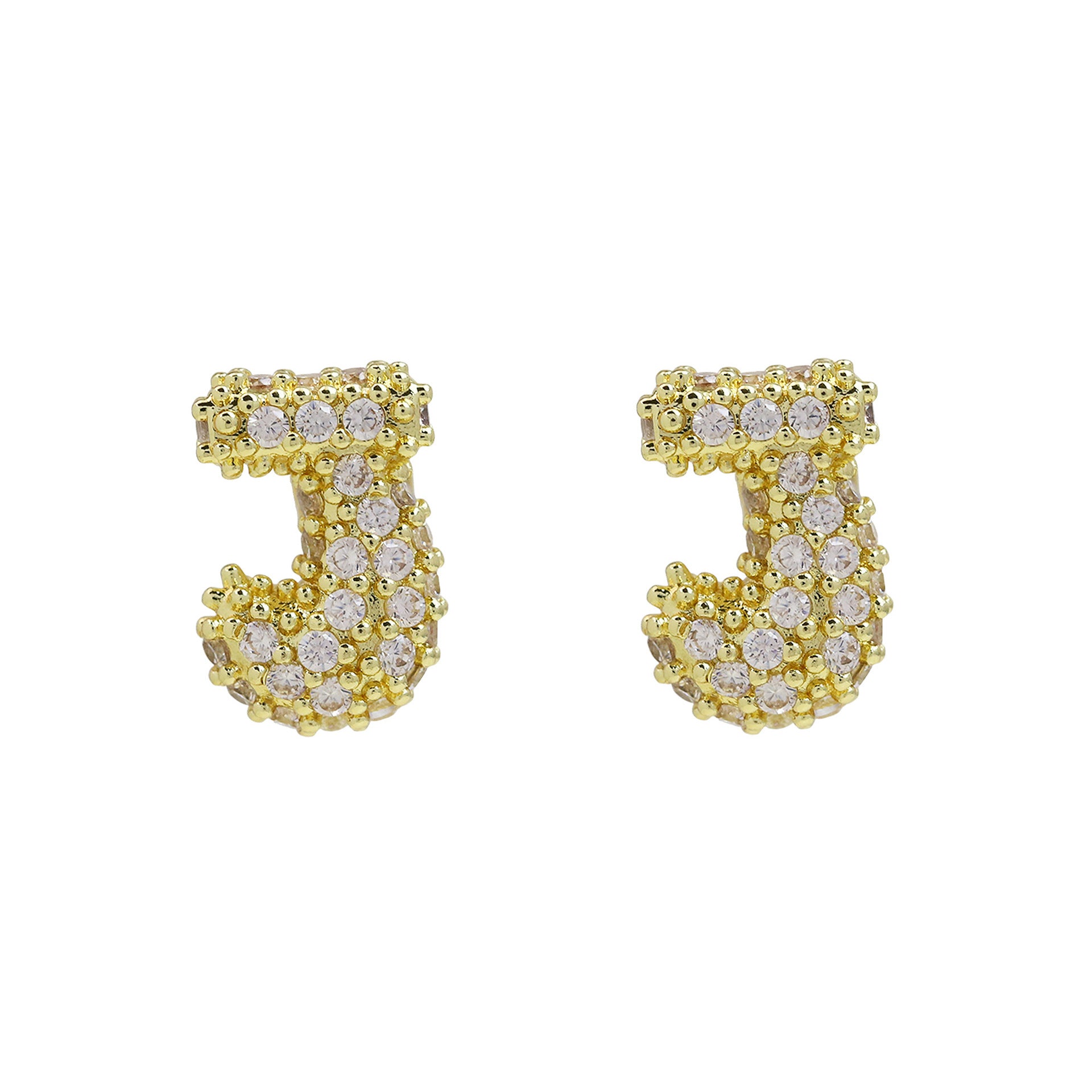 Wholesale 18k Brass Balloon Bubble Zircon small size 26 English Cute Letter Earrings