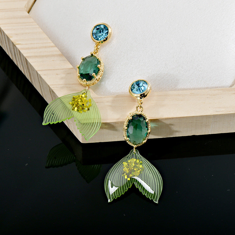 Wholesale Zircon Fish Tail Long Crystal Silver Needle Earrings ACC-ES-Jiuj001