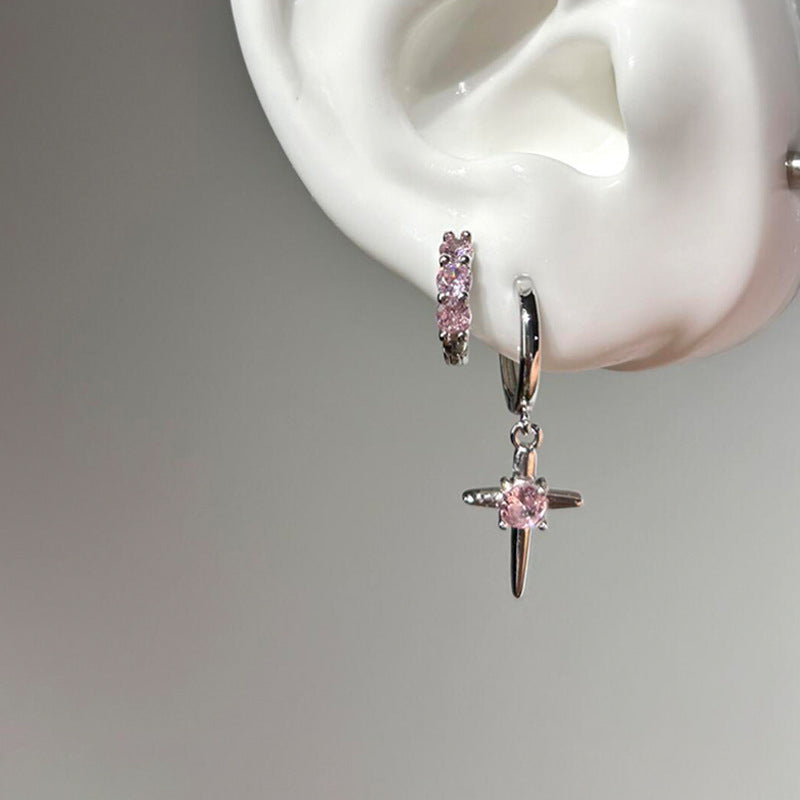 Wholesale Sparkling Pink Zircon Cross Star Earrings