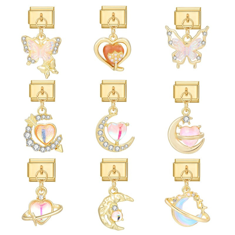 Wholesale  Italian Charm Bracelet 9mm DIY Splicing Removable Moon Heart Pendant Titanium Steel Composable Bracelet