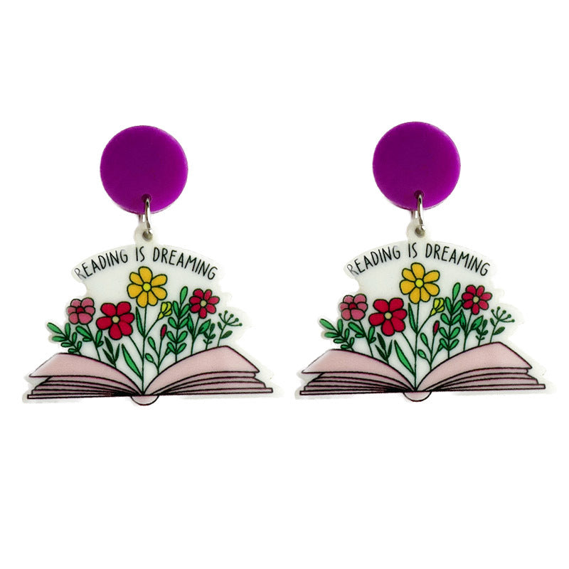 Wholesale 2 pairs/pack Teacher Gift Book Coffee Flower Earrings