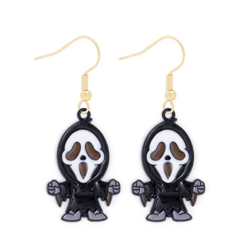 Wholesale Halloween Alloy Oil Drop Horror Pirate Skull Pumpkin Earrings ACC-ES-BinLi008