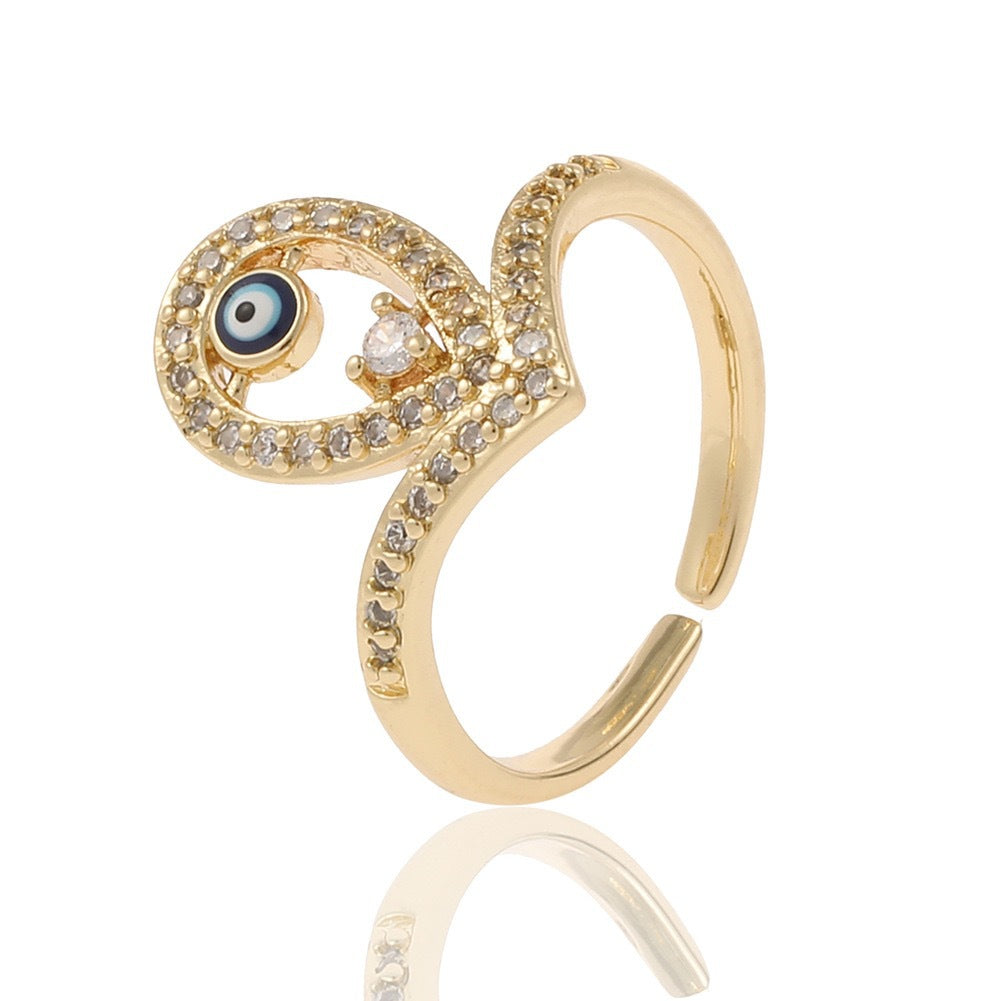 Wholesale Copper-Plated Gold-Tone Devil' s Eye Geometric Open Ring Fashion Jewelry Accessory Boutique Resale