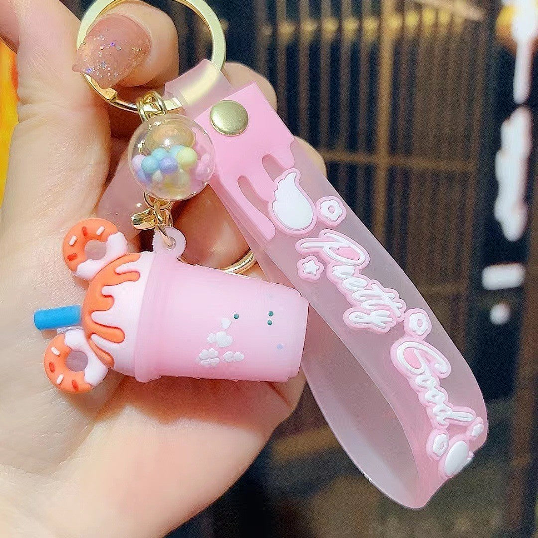 Wholesale Korean Style Ice Cream and Milk Tea Silicone Keychain,  Fashion Car Key Accessory,  Boutique Gift