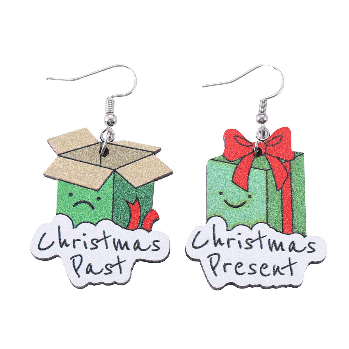 Wholesale Christmas gift box creative pendant earrings retro wooden