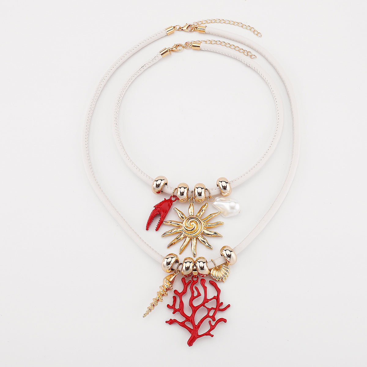 Wholesale  beach sun coral leather rope necklace  clavicle chain