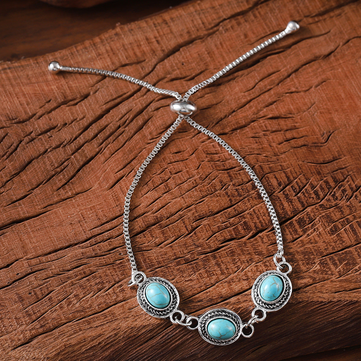 Wholesale Zinc Alloy Electroplated Adjustable Bracelet with Oval Turquoise Inlay Retro Style Jewelry Accessory for Women