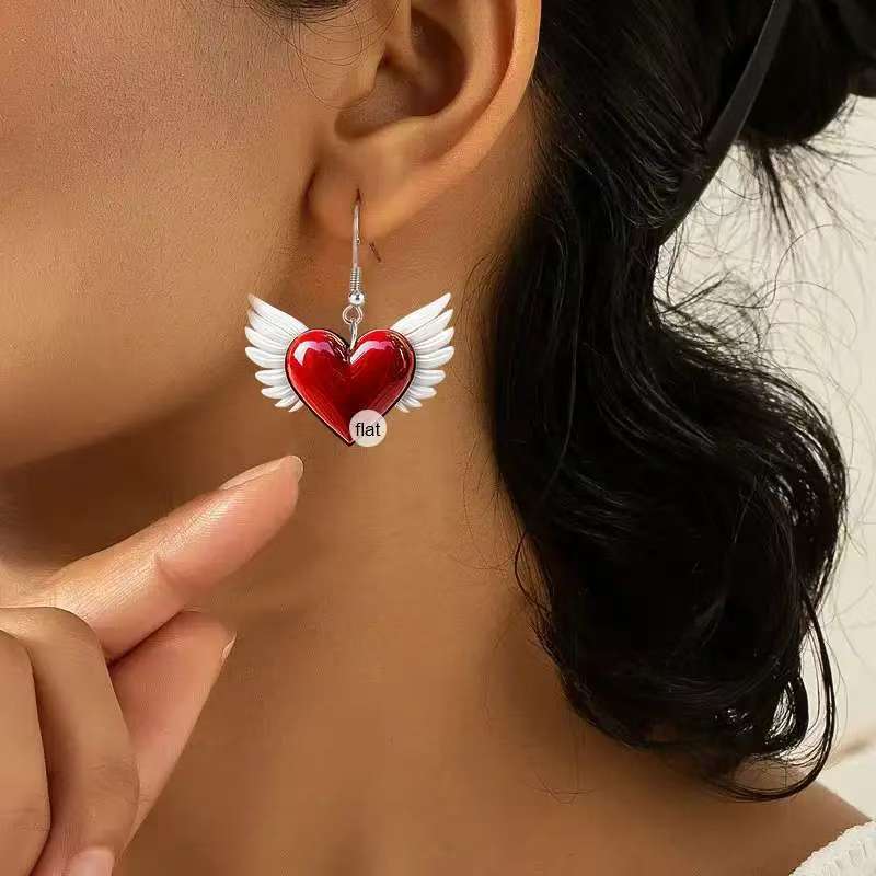 Wholesale Valentine's Day  Plane Red Love Double-sided Printed Acrylic Earrings