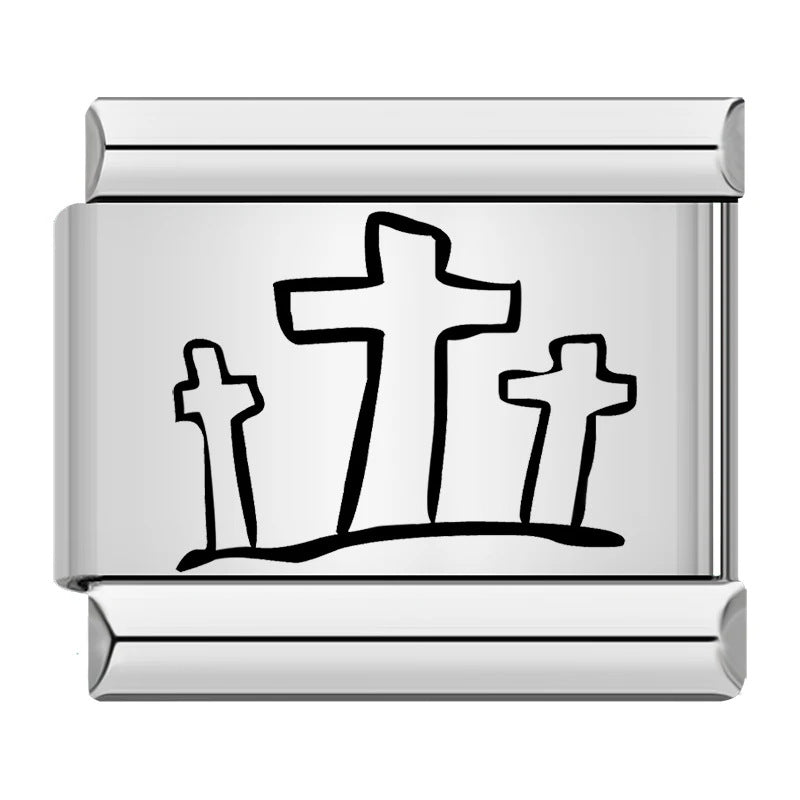 Wholesale Italian Charm Bracelet 9mm DIY  laser-engraved cross  Creative Stainless Steel Composable Bracelet