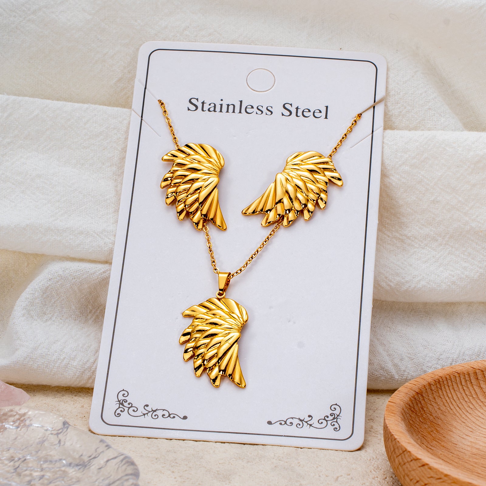 Wholesale Stainless Steel Electroplated Earring and Necklace Set - Trendy Office Lady Style,  Fashion Accessory Boutique Resale