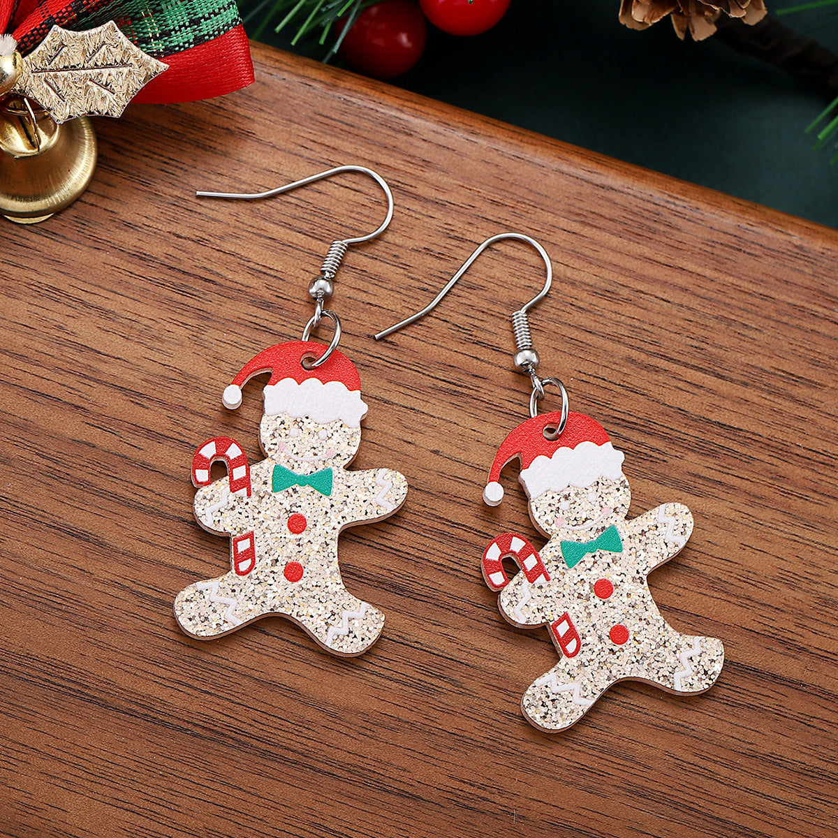 Wholesale Christmas candy cane Christmas hat gingerbread man sequin earrings