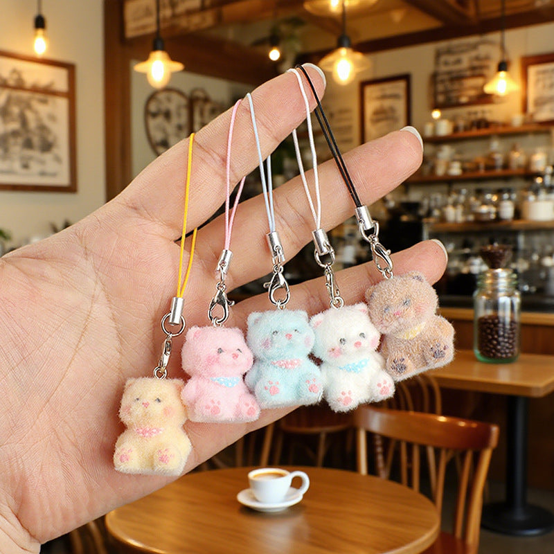 Wholesale Cute mini flocked puppy mobile phone chain