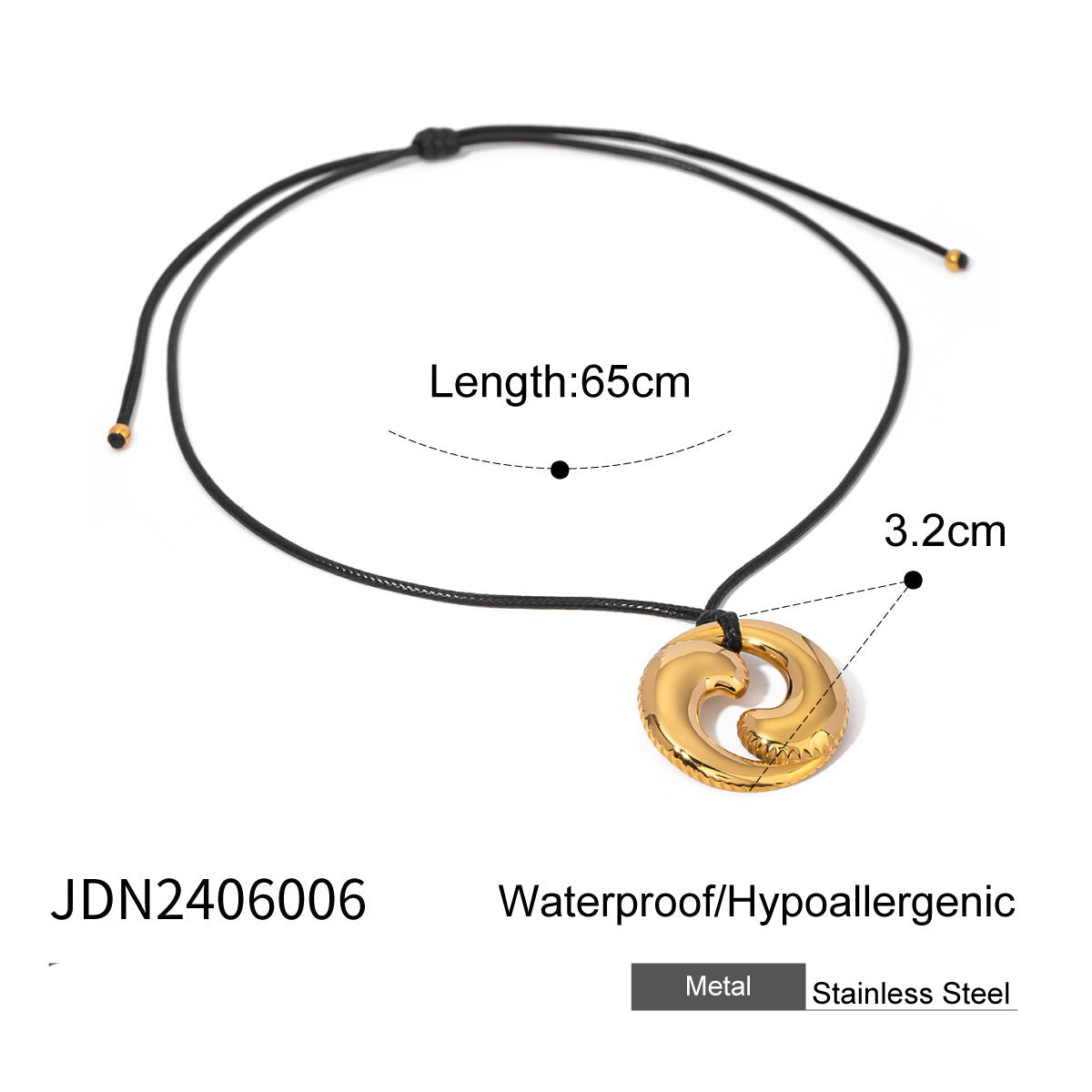 Wholesale 18k gold pendant stainless steel black wax rope bow starfish necklace