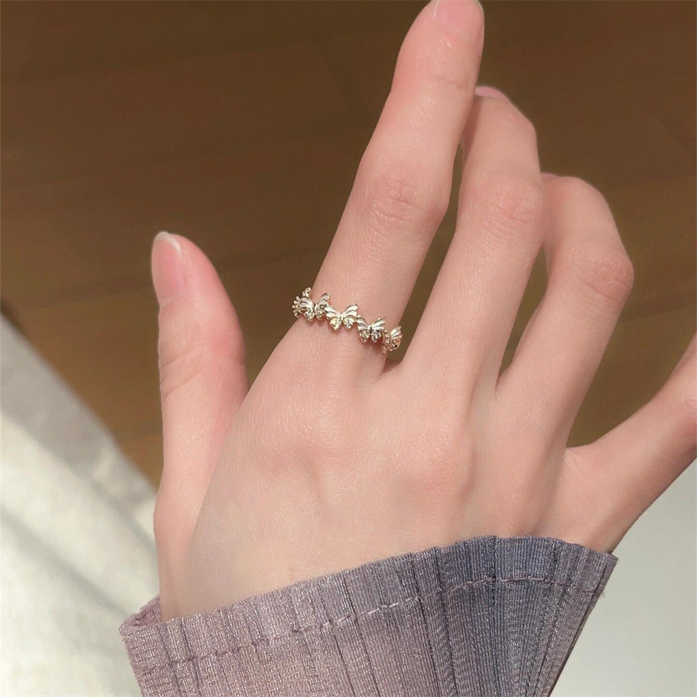 Wholesale Enamel Drip Butterfly Ring Mother-of-pearl Diamond Open Ring ACC-RS-Yues001