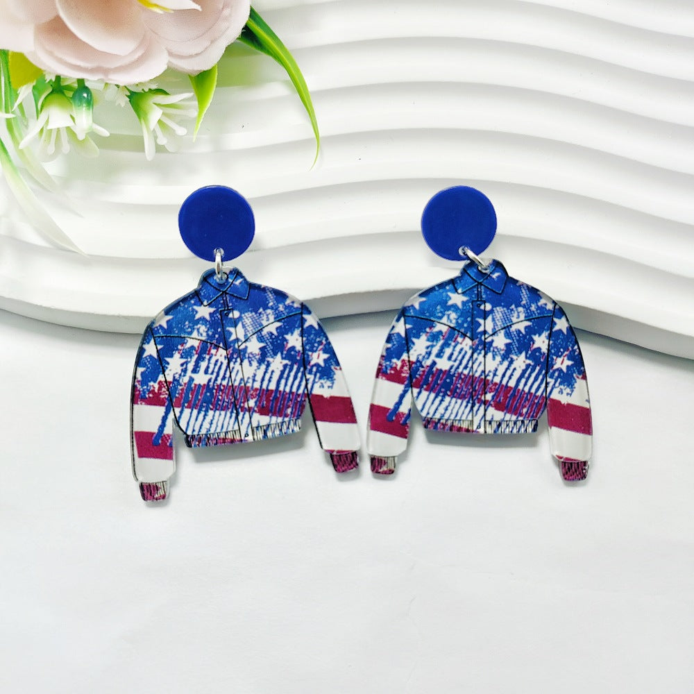 Wholesale American Independence Day Earrings Red White and Blue Flag Series Acrylic Sheet Earrings ACC-ES-Qiyu009
