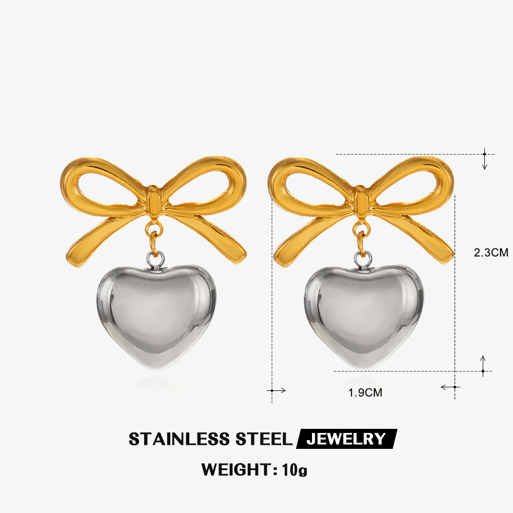 Wholesale Stainless Steel Earrings Bow Earrings Hand-polished 18K Gold-plated Love Earrings ACC-ES-JiaLi002