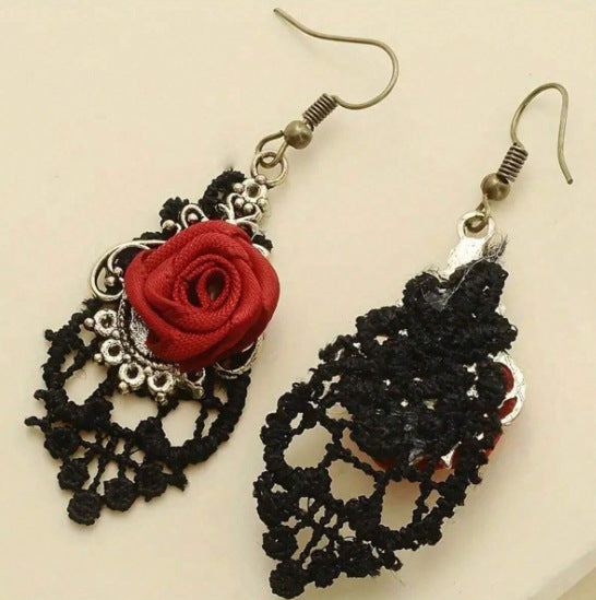Wholesale Gothic Dark Style Earrings For Women Alloy Flower Jewelry Accessory Trendy Boutique Resale