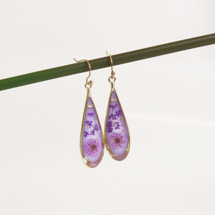 Wholesale 6pcs/pack Herbarium Resin Colored Dried Flower Earrings
