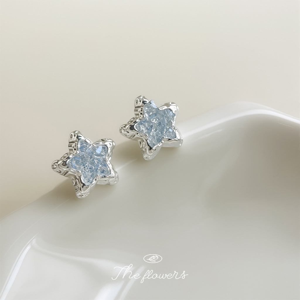 Wholesale Blue Ice Crystal  Five-pointed Star  Earrings