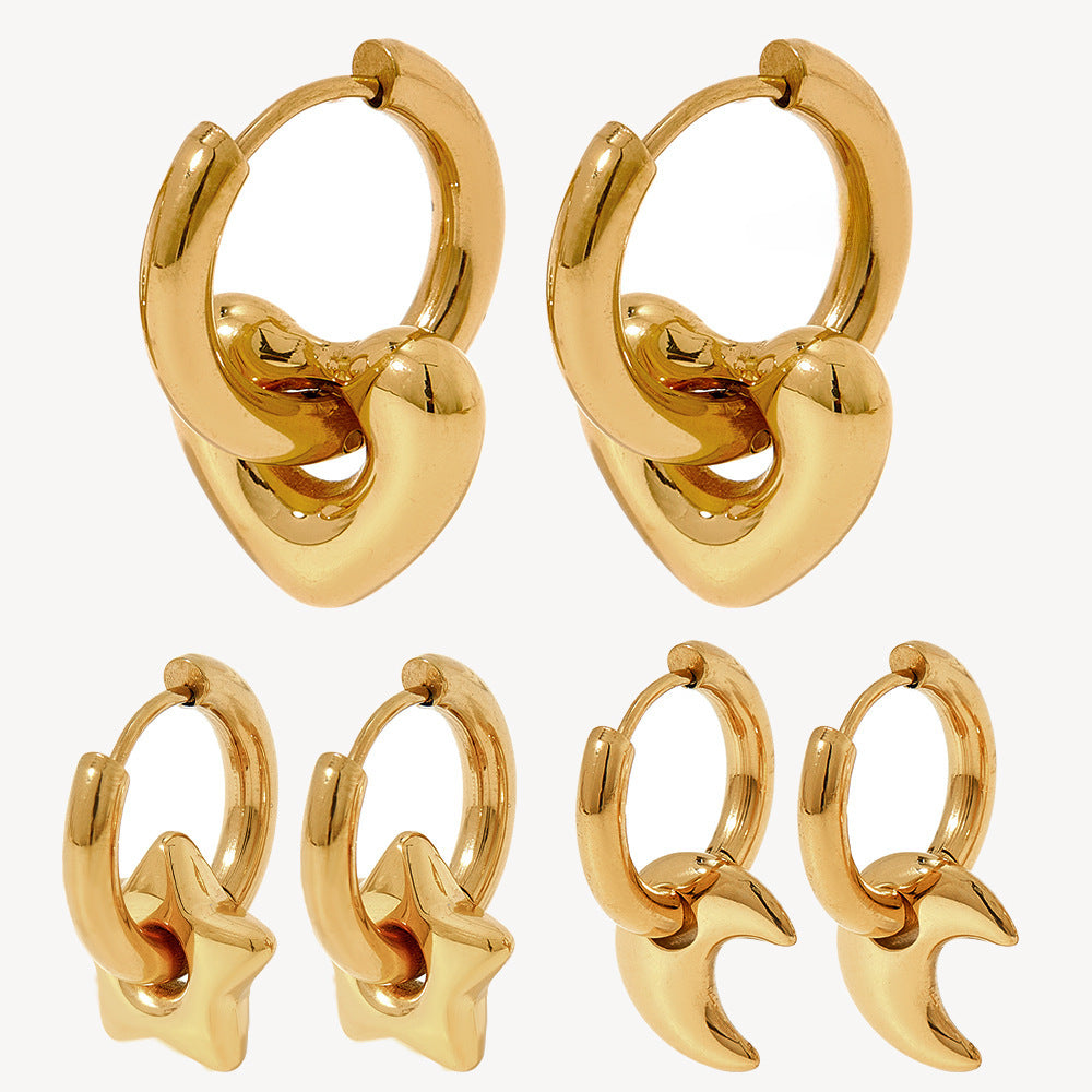 Wholesale Stainless steel  Earrings Light Luxury Heart Star Moon Design  Earrings