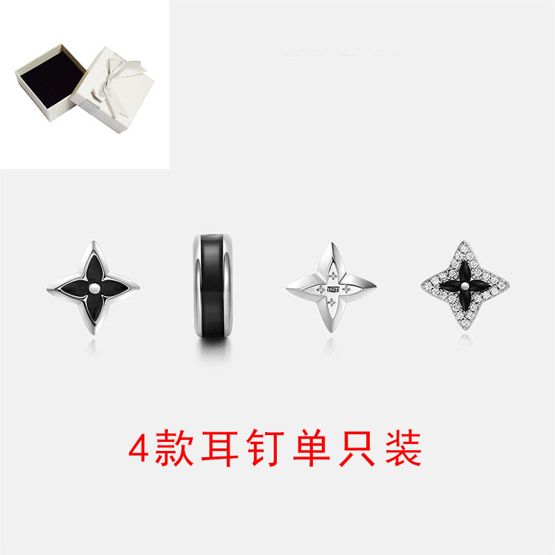 Wholesale Stylish Men' s Clover Leaf Earrings Copper Epoxy Resin Jewelry Accessory Gift Boutique Resale