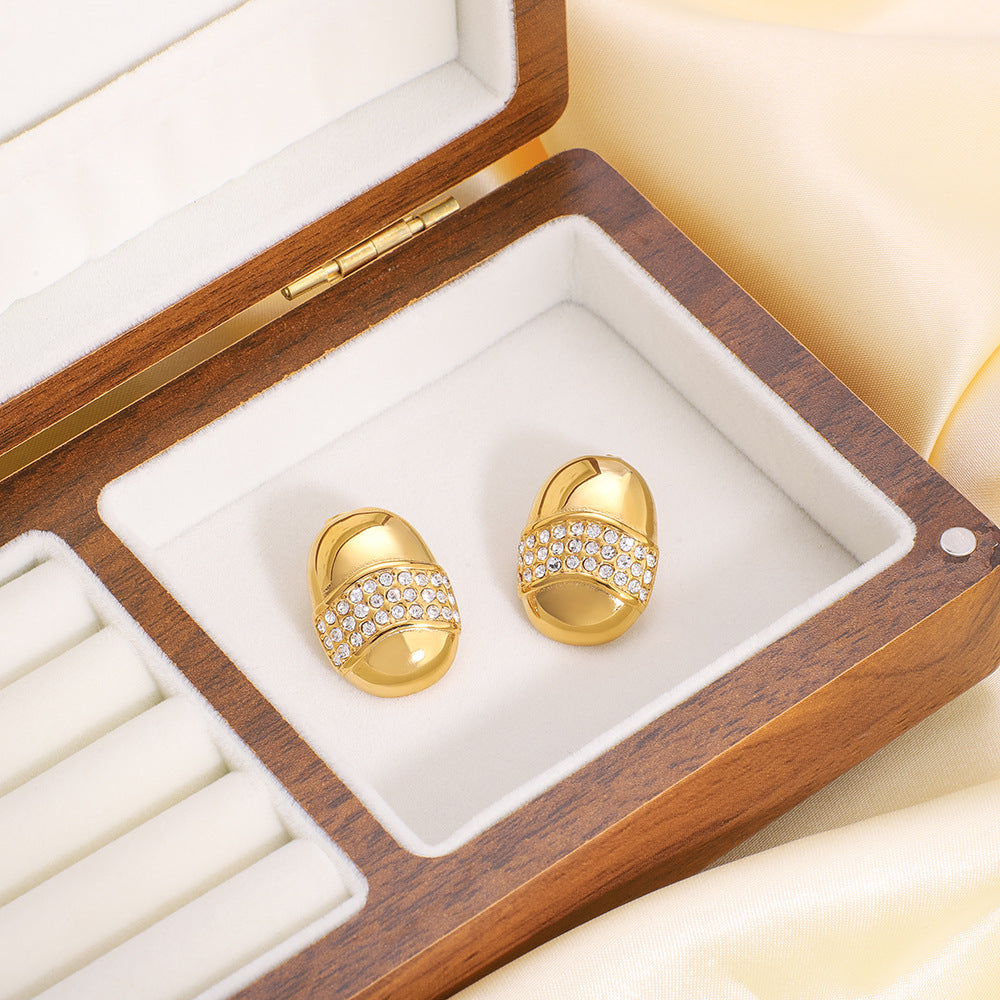 Wholesale vintage smooth diamond earrings stainless steel oval geometric earrings