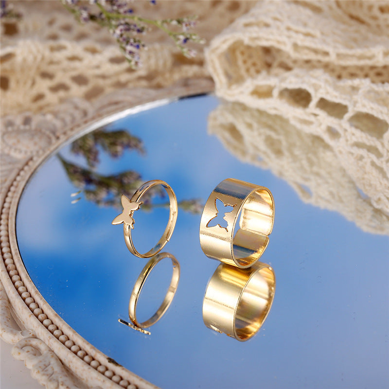 Wholesale 2PCS Two-piece adjustable butterfly ring set