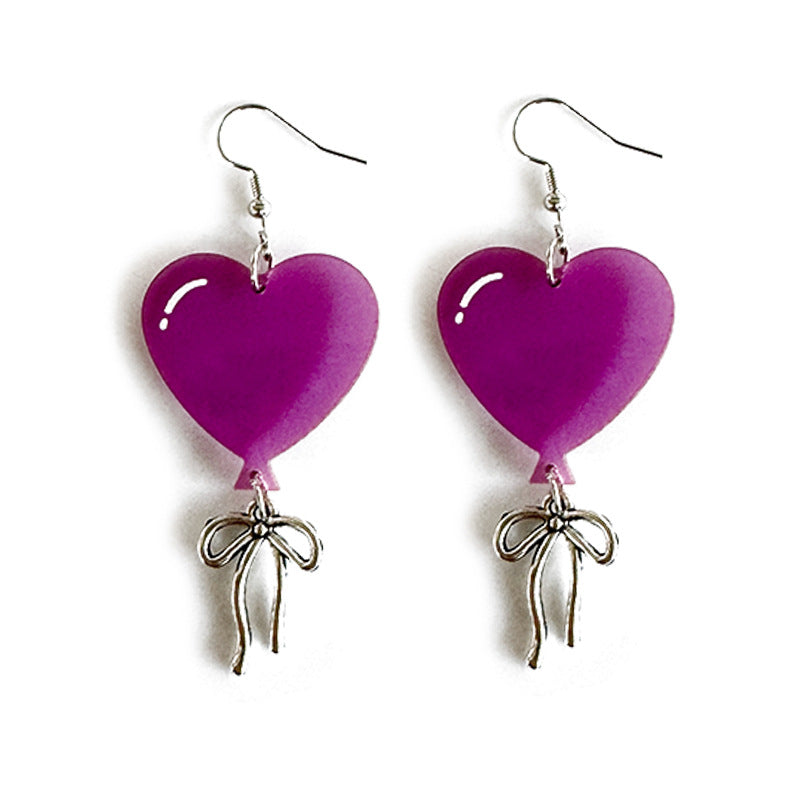 Wholesale Love-Shaped Acrylic Earrings Balloon Bow Design Fashion Accessory