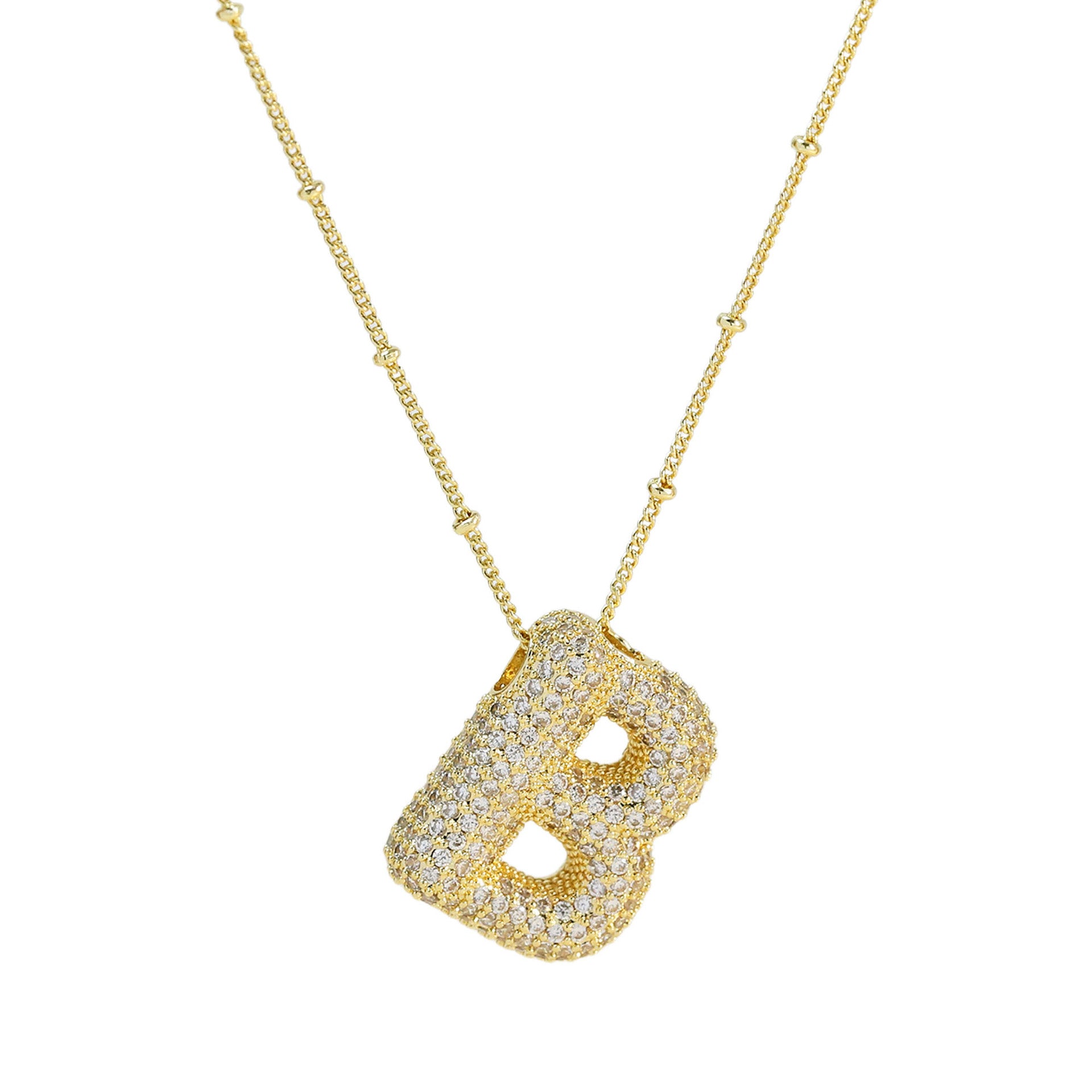 Wholesale Brass Zircon Bubble Balloon Letter Pendant 26 Letter Necklaces ACC-NE-BaiYi006