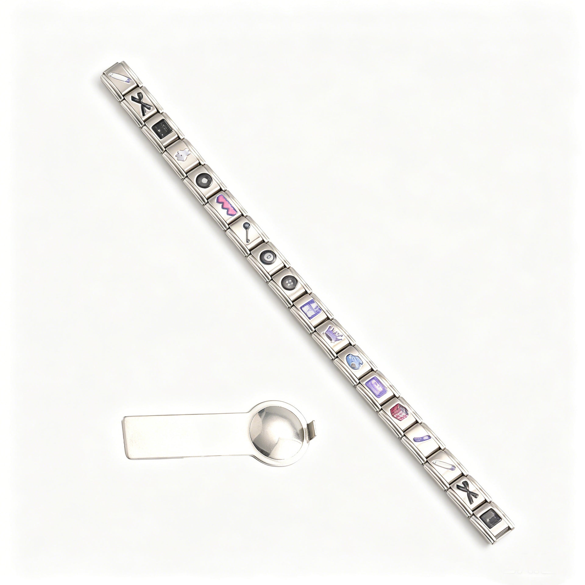 Wholesale Stainless Steel Polished Modular Bracelet with UV Print,  Unisex Everyday Jewelry Accessory