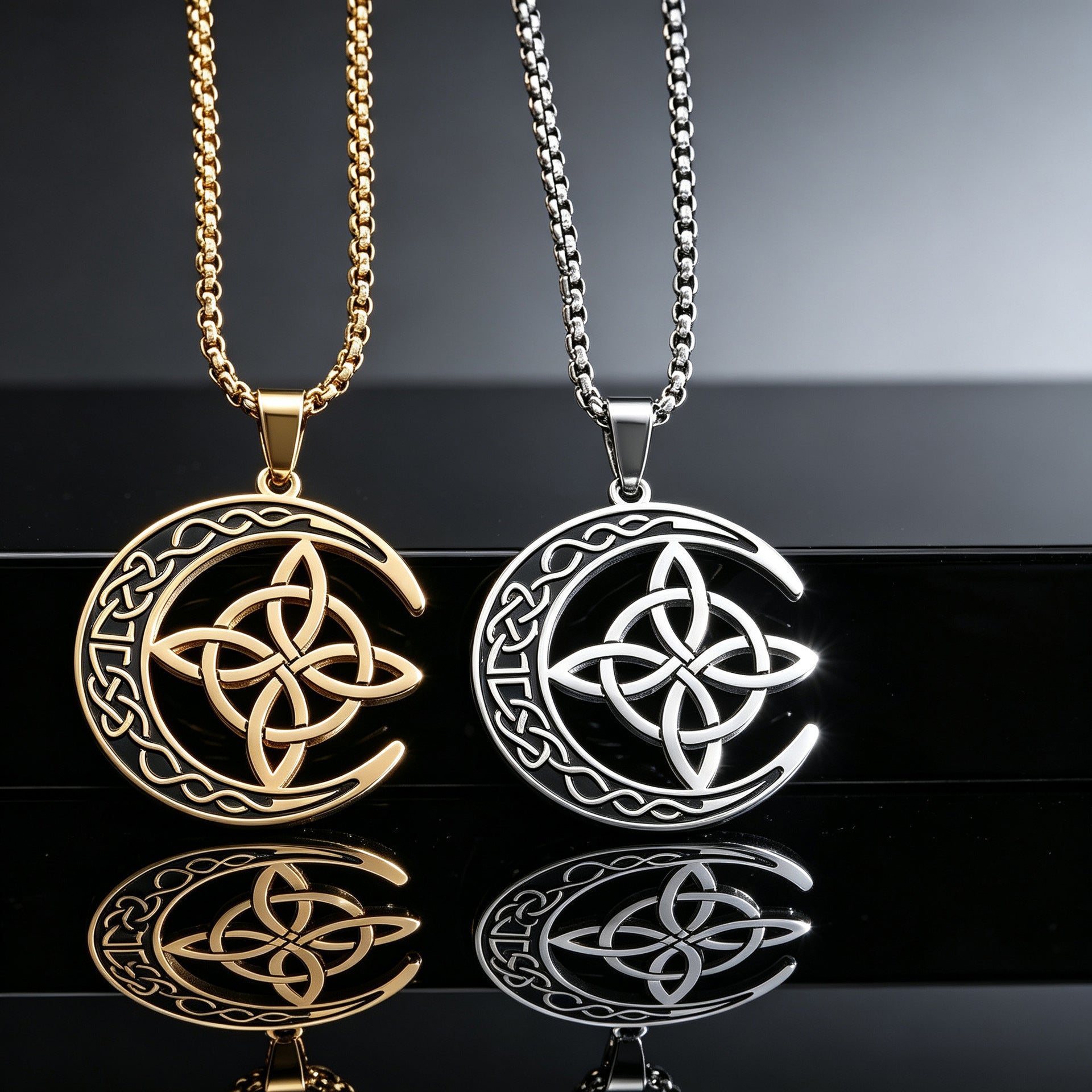 Wholesale Trendy Celtic Moon Choker Necklace Stainless Steel Gold Hollow Design Fashion Jewelry Accessory For Resale